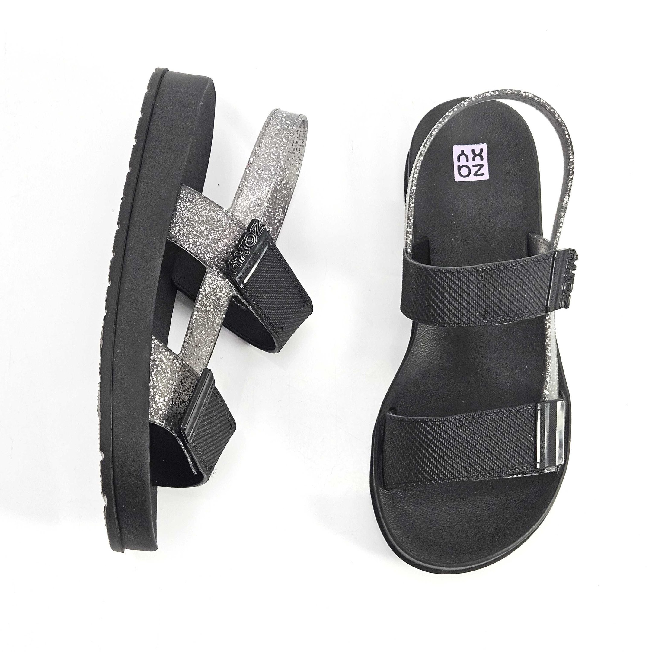 Sandália Papete Feminina Zaxy Squad Glitter Preto 2