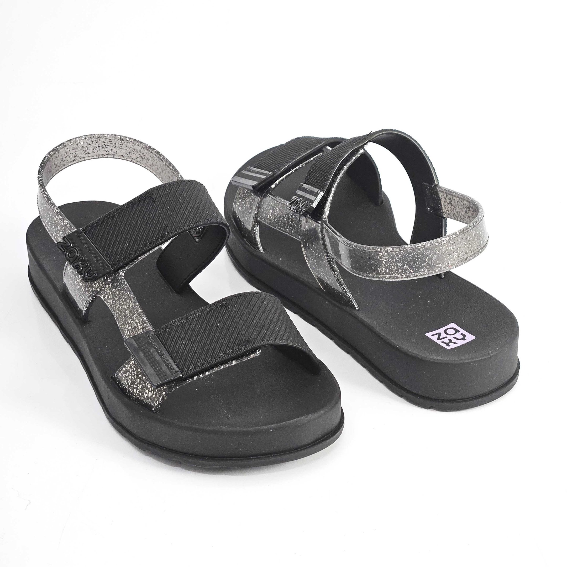 Sandália Papete Feminina Zaxy Squad Glitter Preto 3