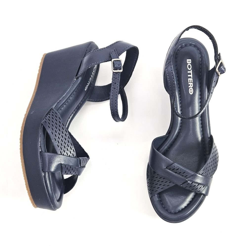 Sandália Feminina Bottero Anabela X Couro Azul Marinho 2