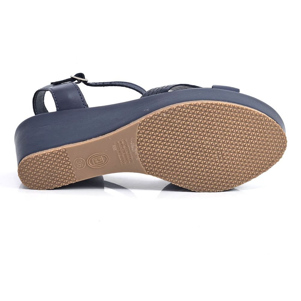 Sandália Feminina Bottero Anabela X Couro Azul Marinho 4