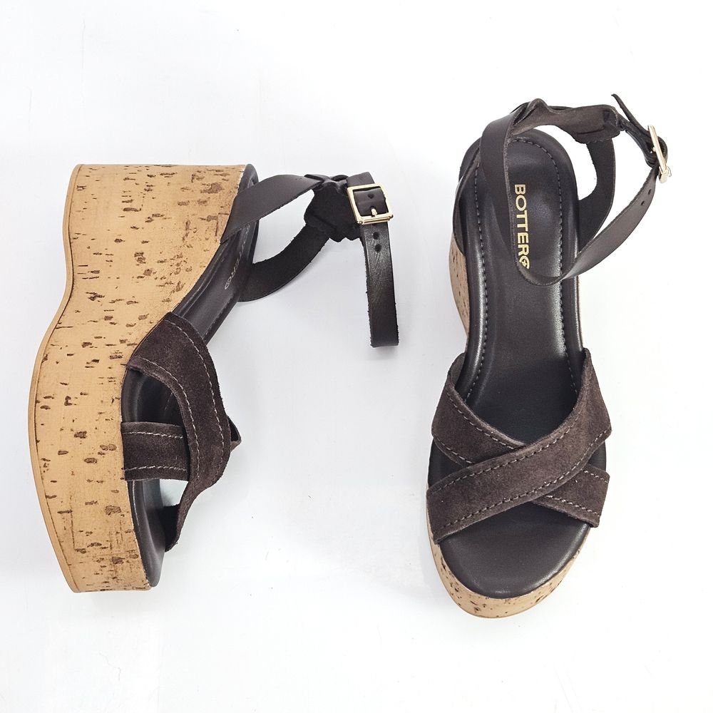 Sandália Feminina Bottero Couro Camurça Anabela X Marrom 2