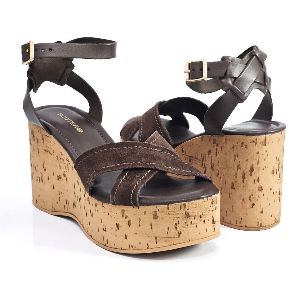 Sandália Feminina Bottero Couro Camurça Anabela X Marrom 3