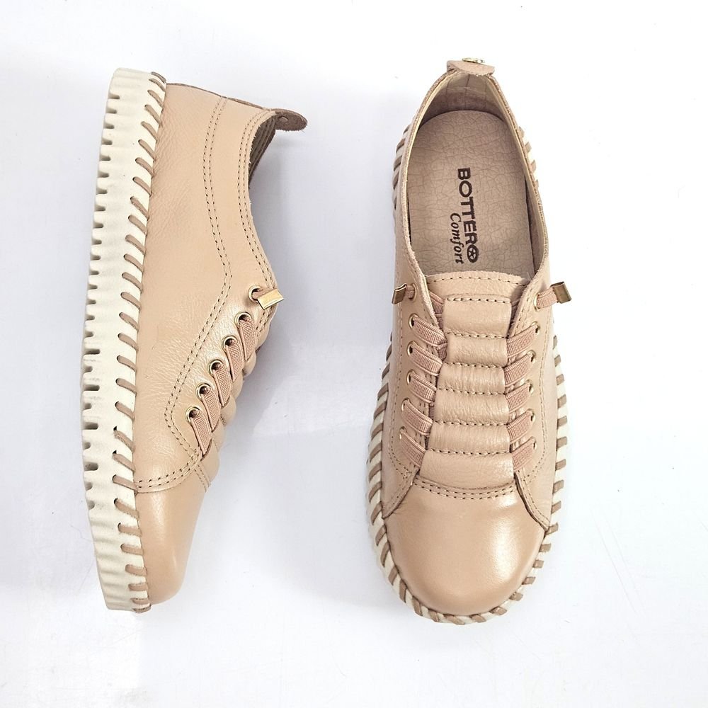 Tênis Feminino Bottero Twister Couro Slip On Elástico Bege 2