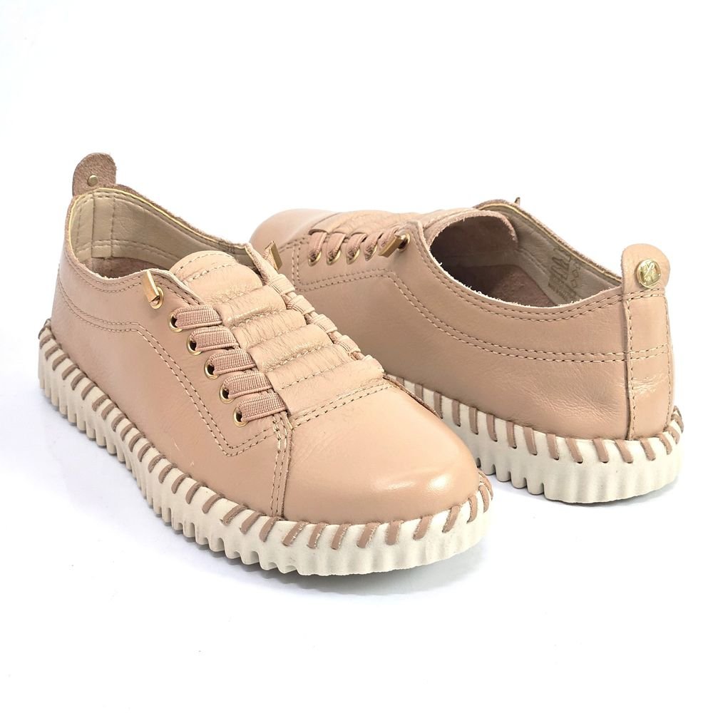 Tênis Feminino Bottero Twister Couro Slip On Elástico Bege 3