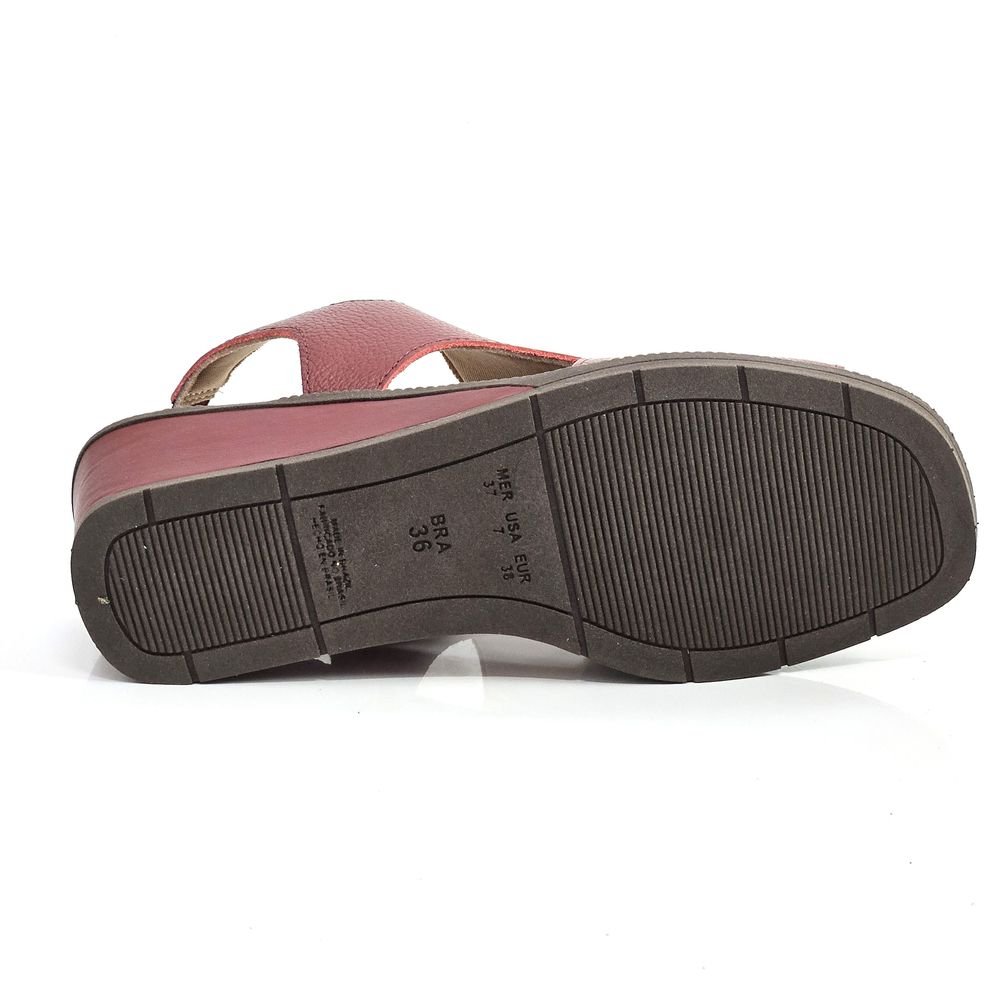 Sandália Feminina Couro Salto Anabela Calce Fácil Vinho 4