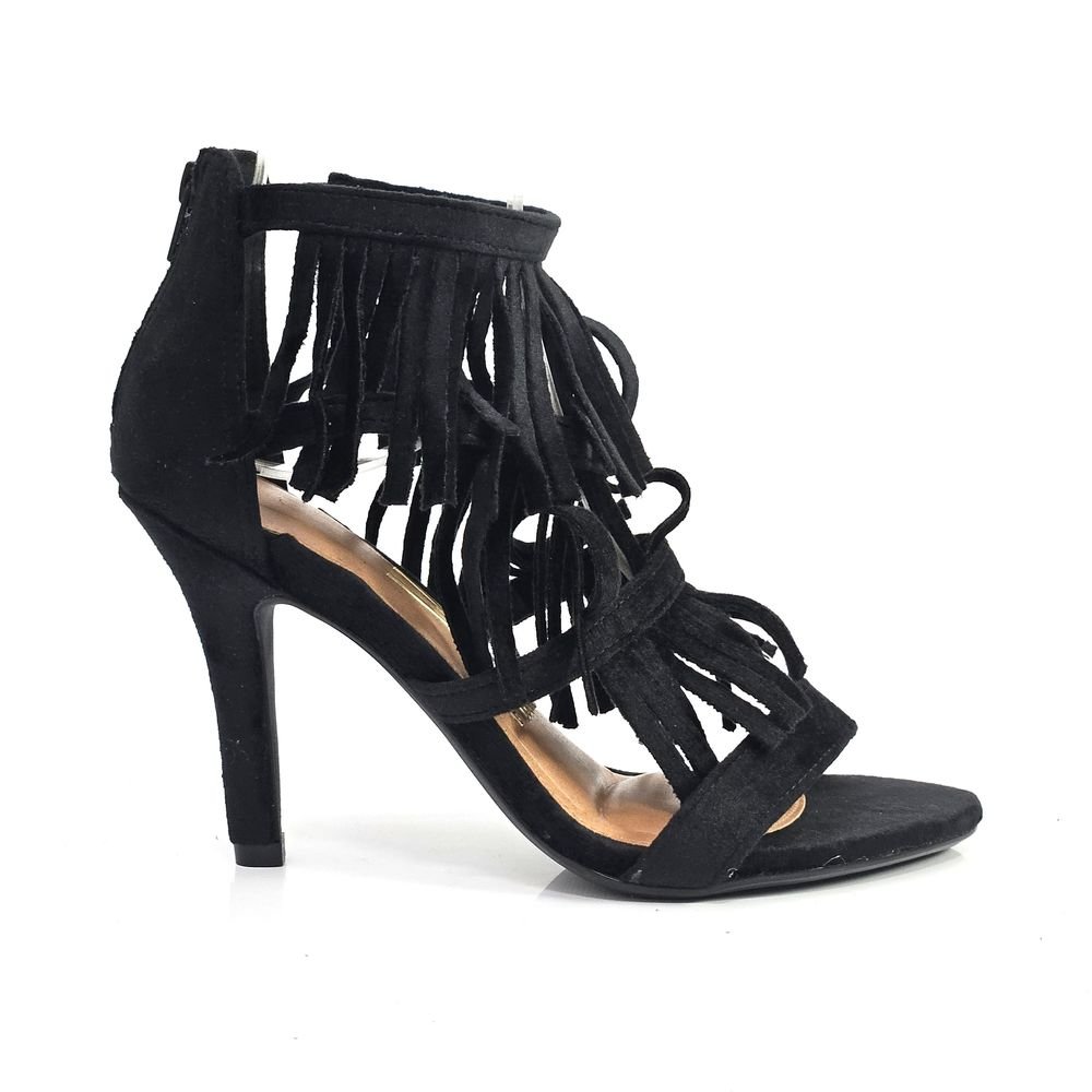 Sandália Feminina Vizzano Social Franjas Suede Salto Fino