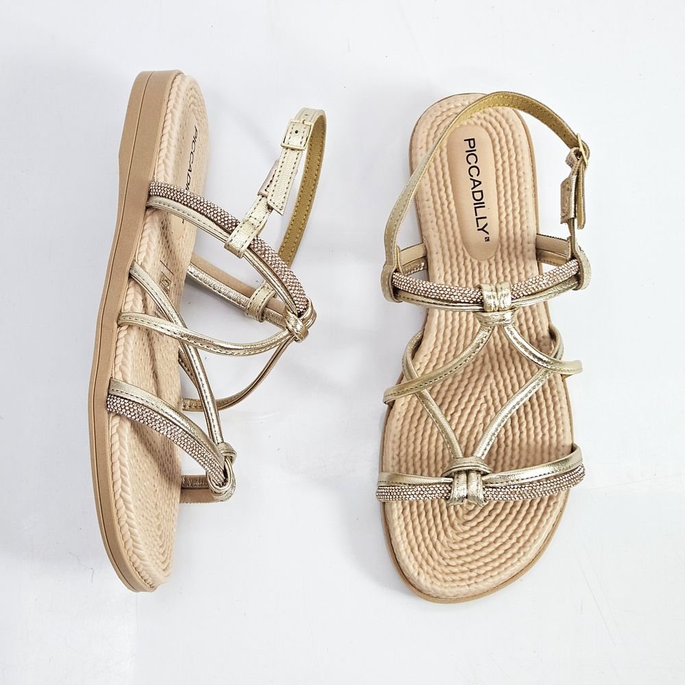 Sandália Rasteira Feminina Piccadilly Brilho Dourado 2