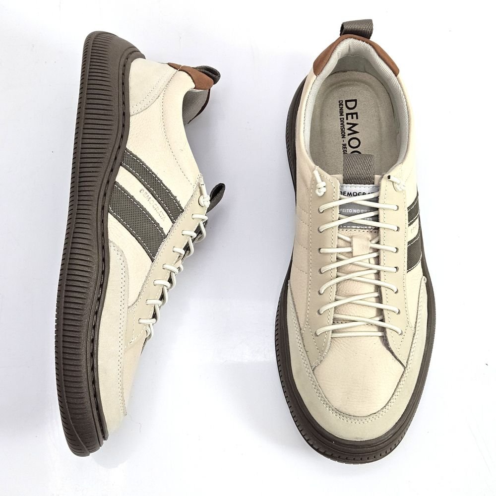 Sapatênis Masculino Democrata Vibe Em Couro Elástico Bege 2