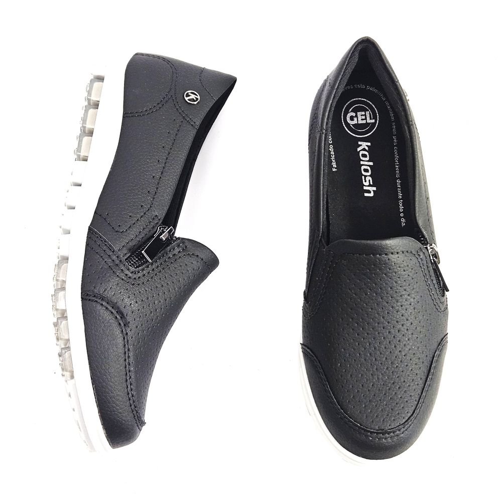 Tênis Feminino Kolosh Slip On Zíper Casual Preto 2