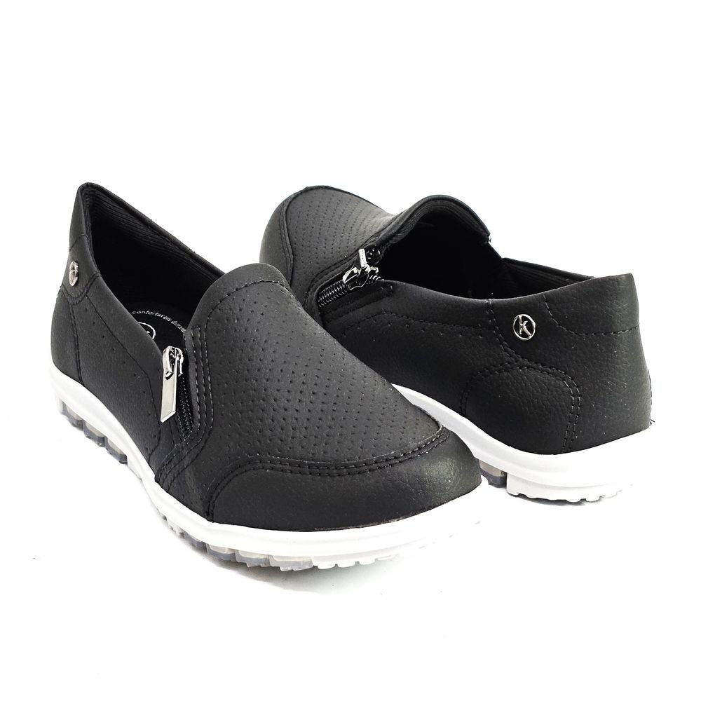 Tênis Feminino Kolosh Slip On Zíper Casual Preto 3