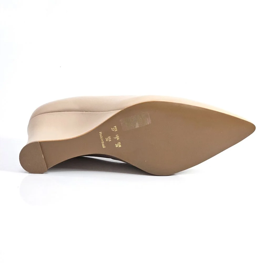 Sapato Feminino Scarpin Lia Line Salto Anabela Couro Bege 4