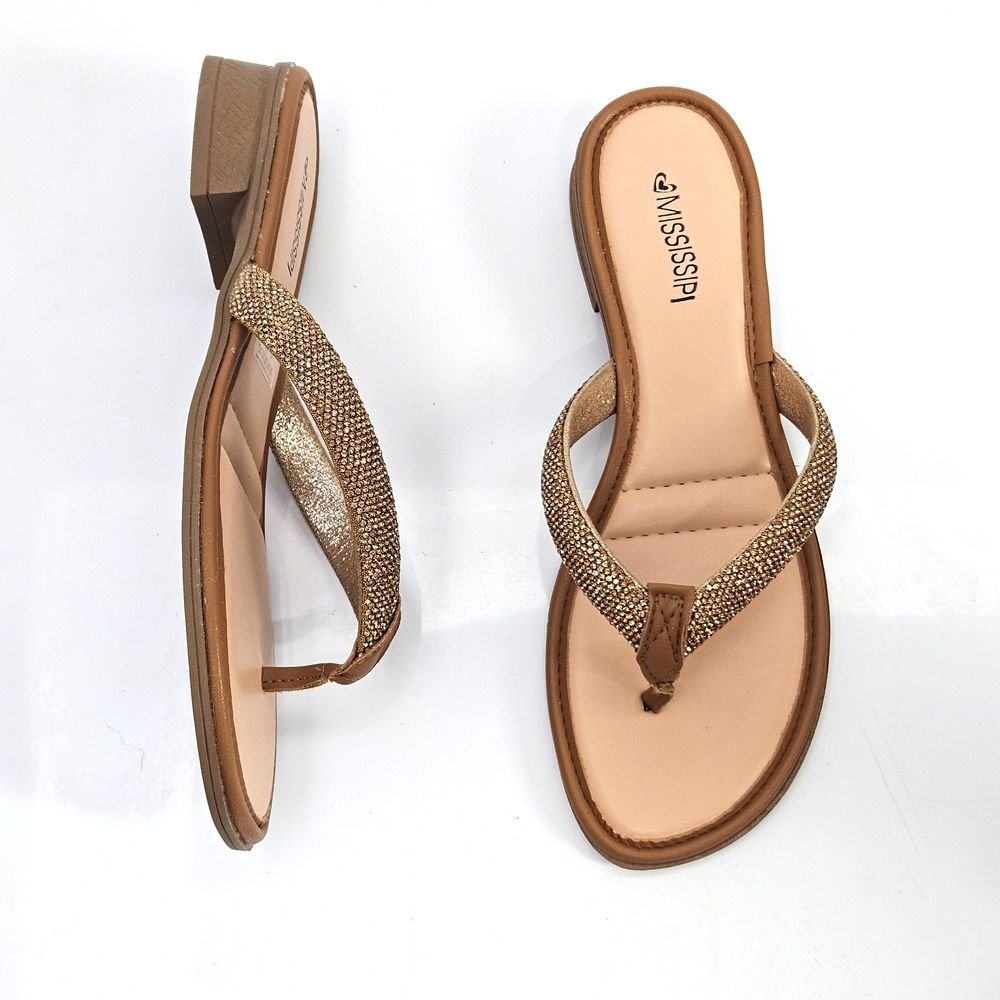 Tamanco Feminino Mississipi Dedo Strass Salto Baixo Dourado 2