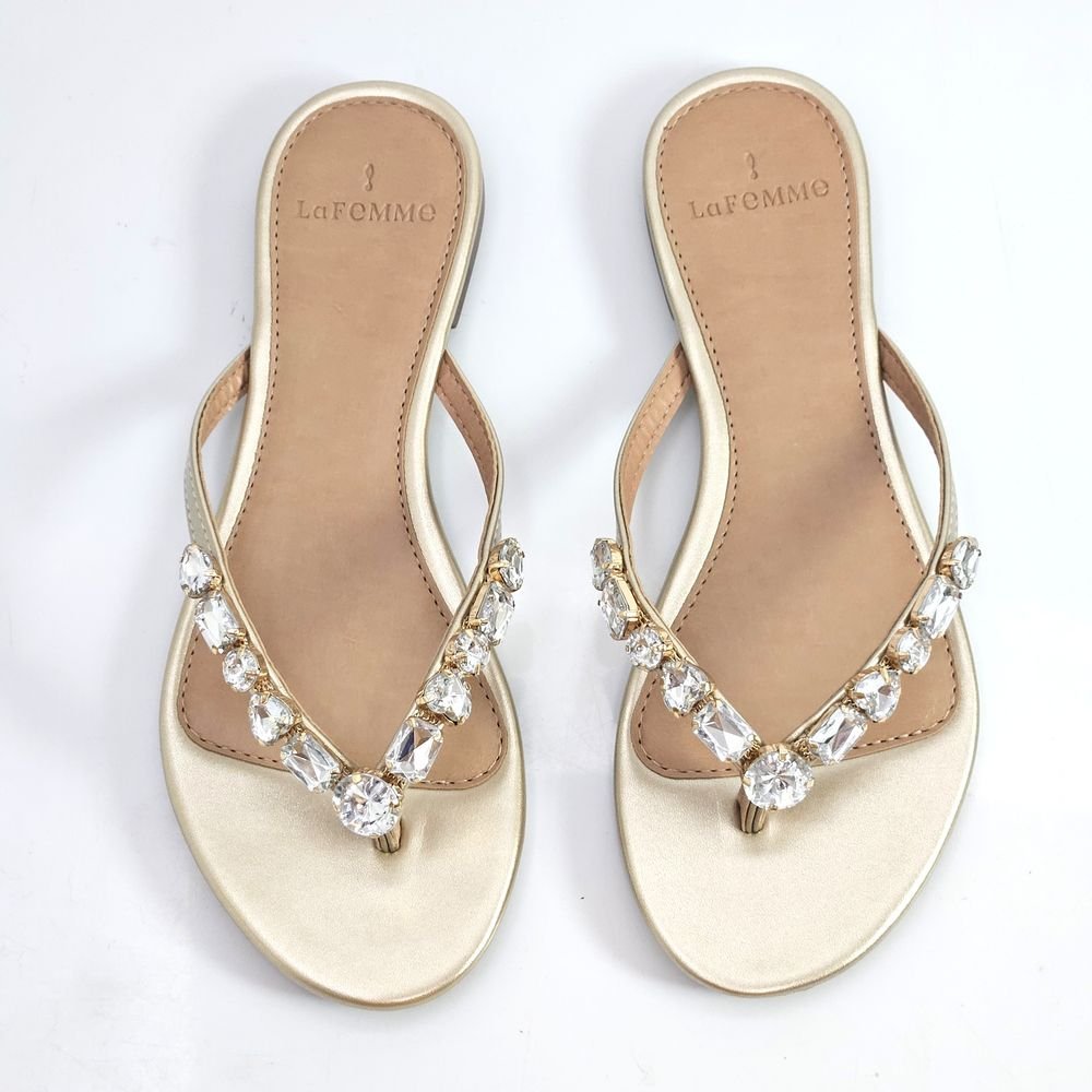 Chinelo Rasteira La Femme Elegance Dedo Pedraria Dourado 2