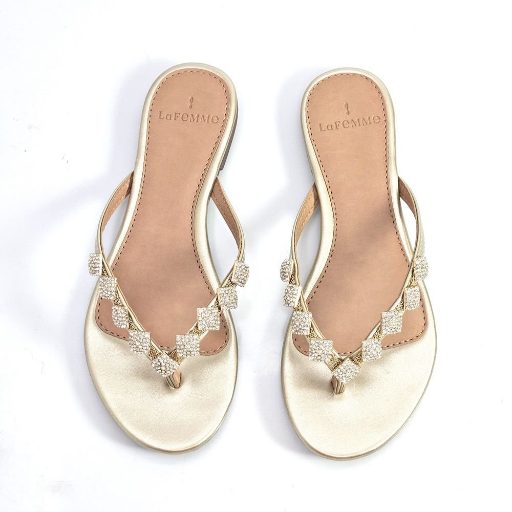 Chinelo Rasteira Feminina La Femme Elegance Dedo Brilho Dourado 2