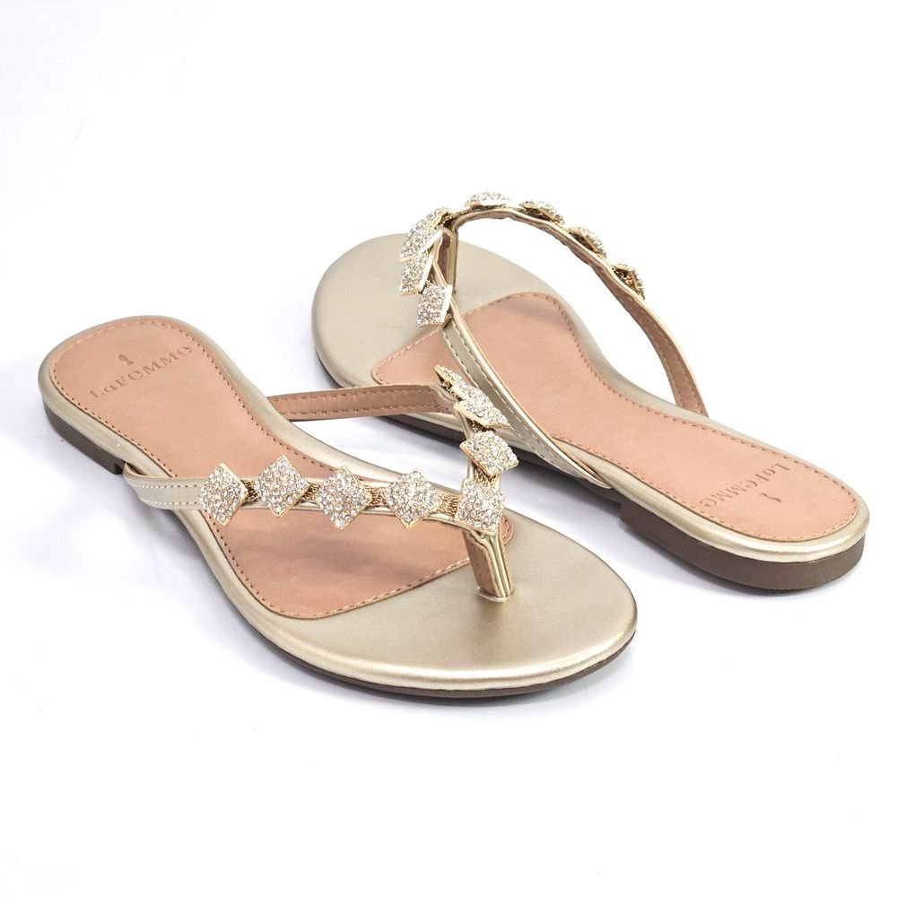 Chinelo Rasteira Feminina La Femme Elegance Dedo Brilho Dourado 3