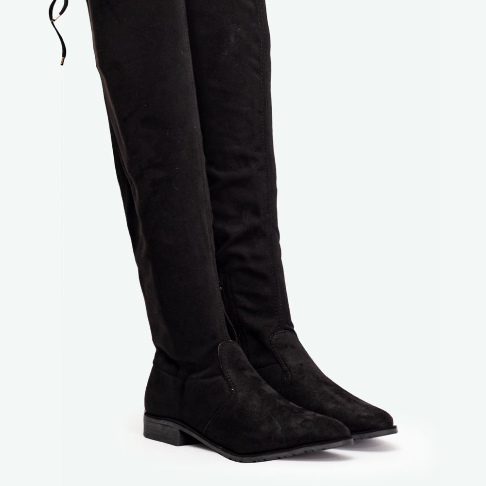 BOTA OVER THE KNEE CAMURÇA CANO ALTO SALTO BAIXO Preto 2