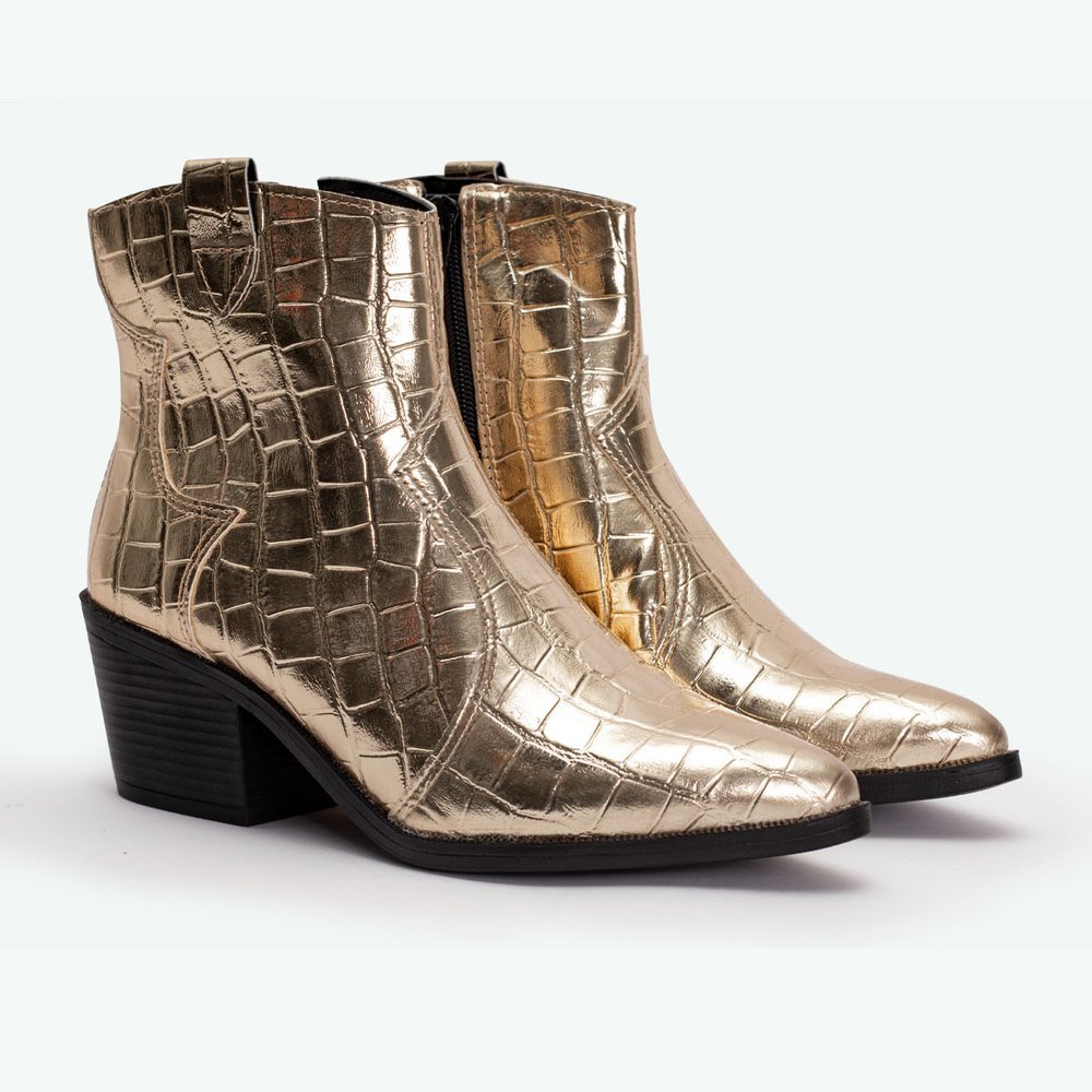 BOTA WESTERN CROCO METALIZADO LILIAN CANO CURTO Dourado 2