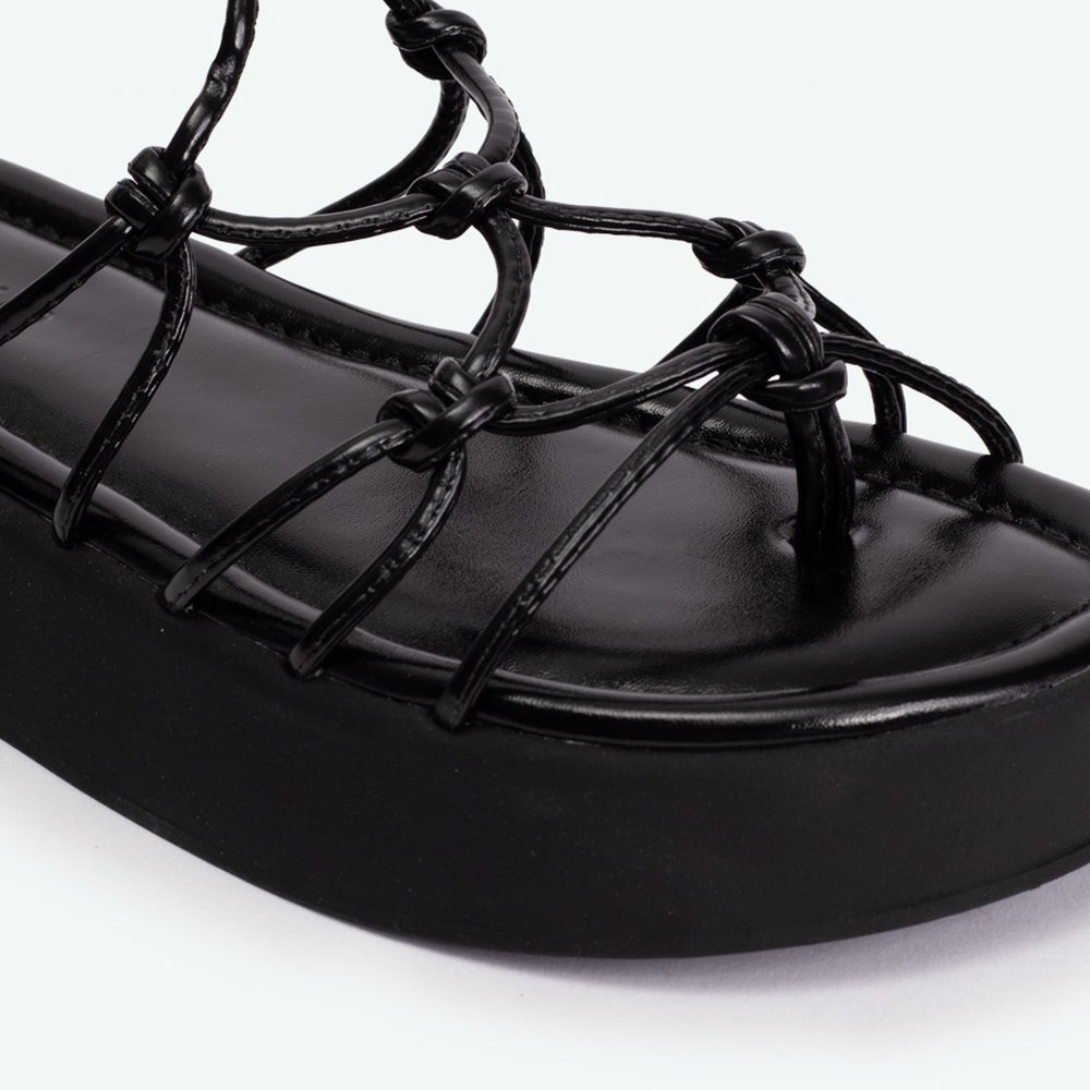 Sandália Rasteira com Salto Flat gladiadora Preto - 39 Preto 6