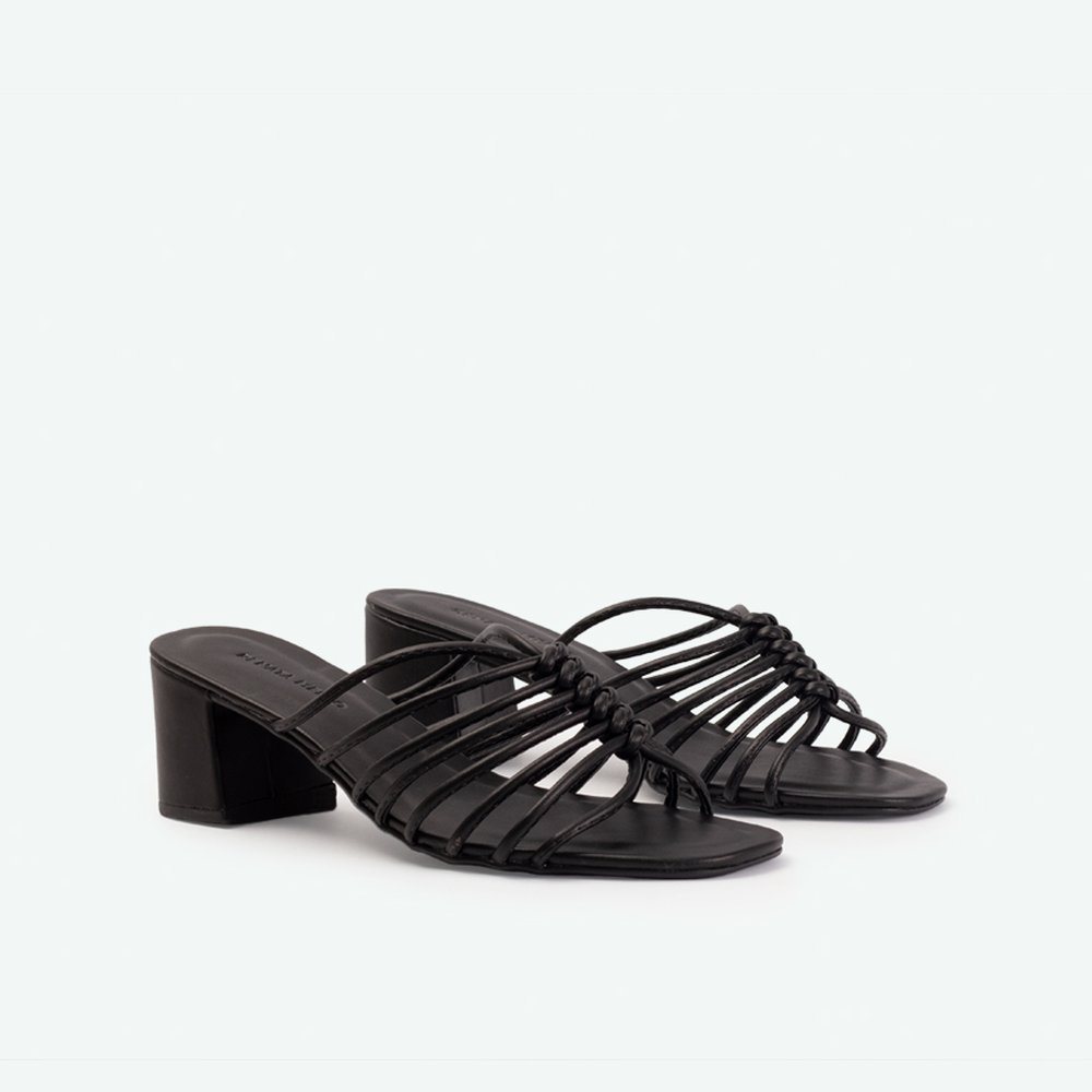 Sandália de salto bloco com detalhes em tira Preto - 39 Preto 2