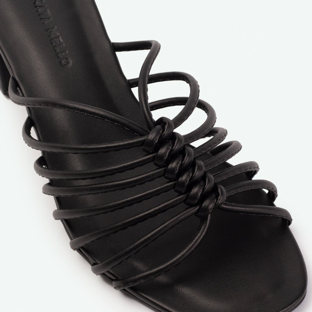 Sandália de salto bloco com detalhes em tira Preto - 39 Preto 6