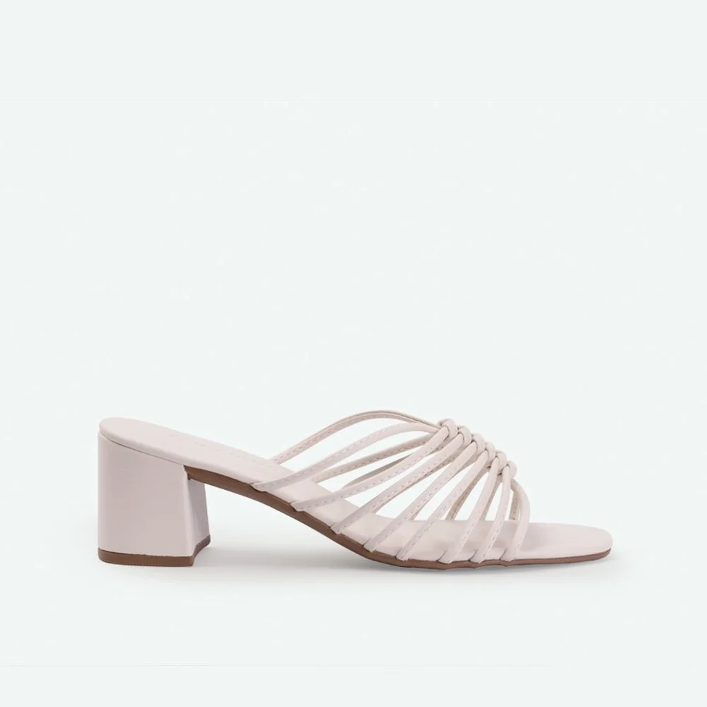 Sandália de salto bloco com detalhes em tira branco Branco - 39 Branco 4