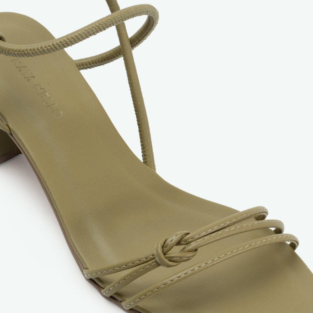 Sandália de salto bloco com tiras com detalhe em nó Verde - 34 Verde 3