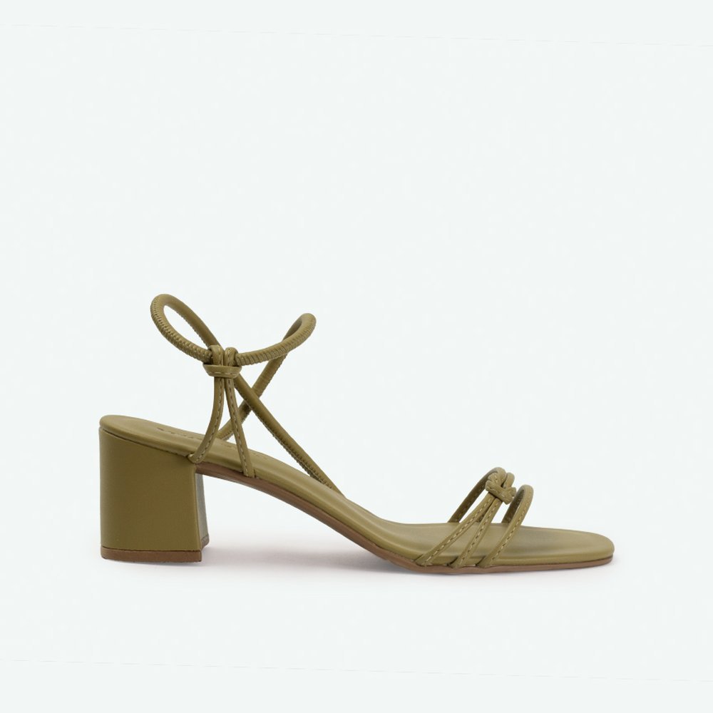 Sandália de salto bloco com tiras com detalhe em nó Verde - 34 Verde 4