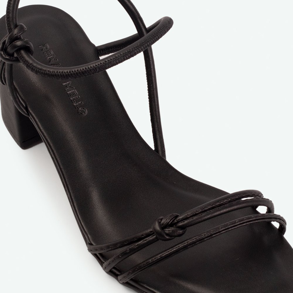 Sandália de salto bloco com tiras com detalhe em nó Preto - 39 Preto 6