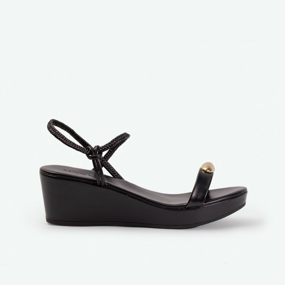 Sandália salto anabela com detalhes na tira Preto - 39 Preto 4