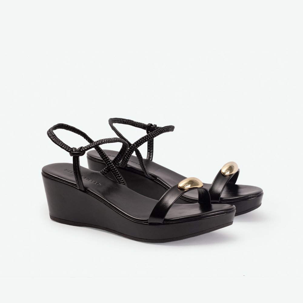 Sandália salto anabela com detalhes na tira Preto - 39 Preto 5