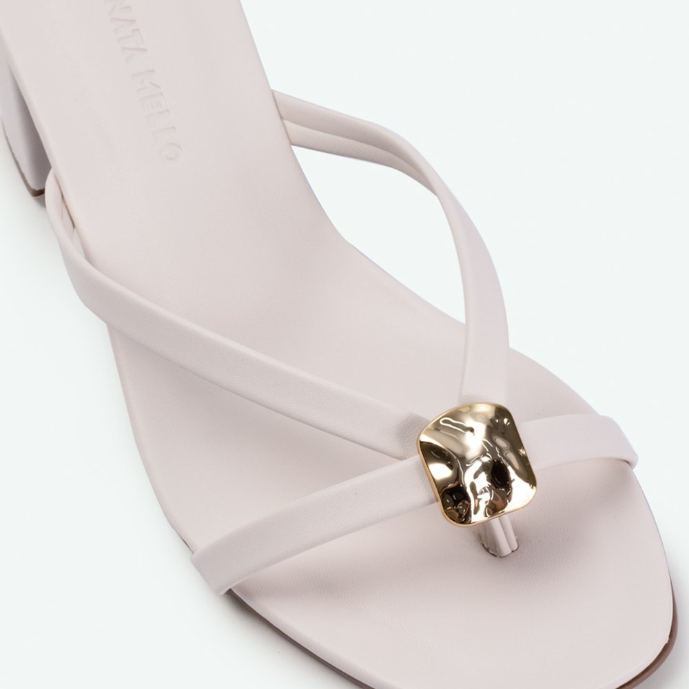 Sandália com salto bloco baixo Branco - 39 Branco 3