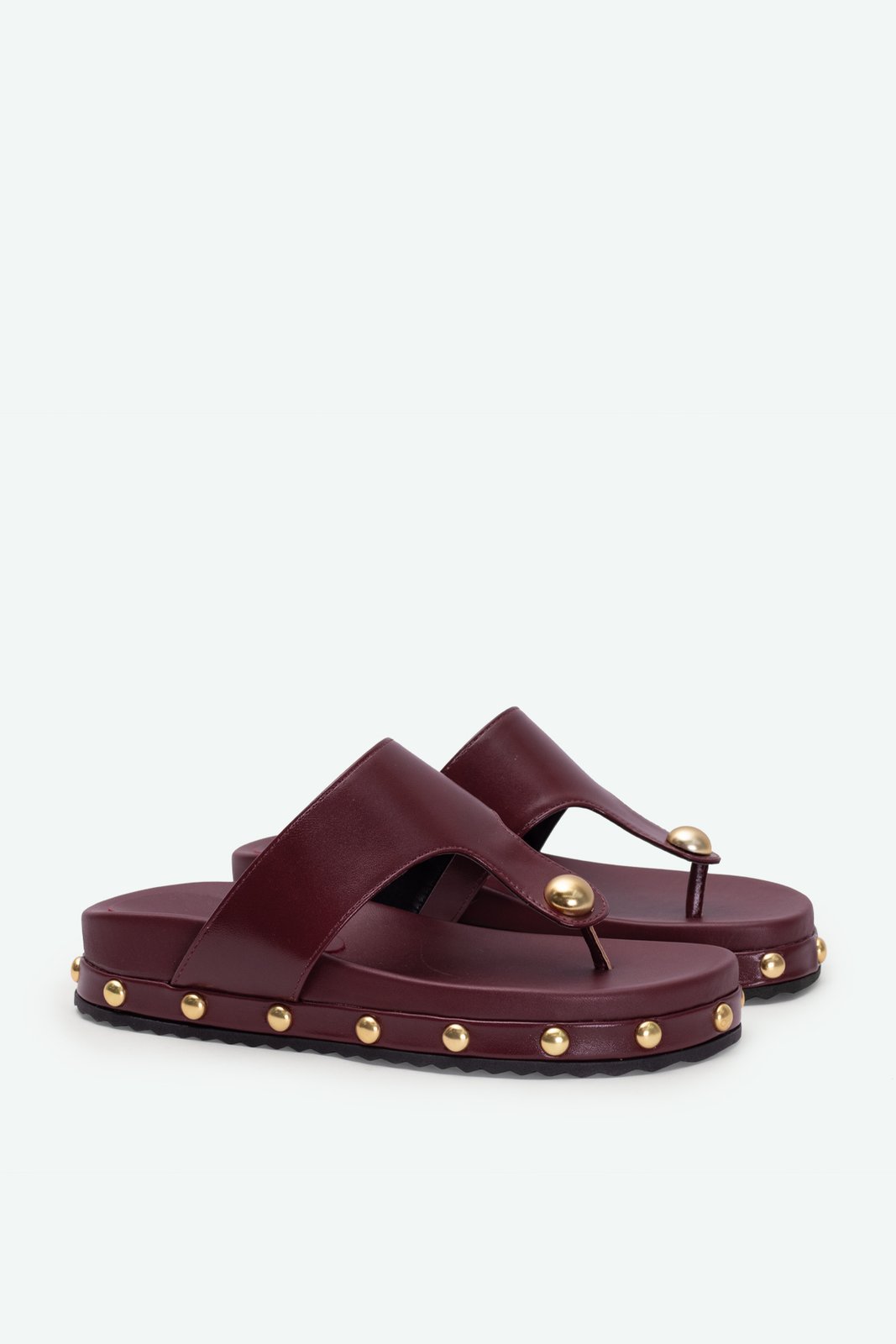 Sandália Papete Aberta Tira Grossa Pregos Metálicos Napa Intense Salto 3cm Confortável Funcional Marsala 2