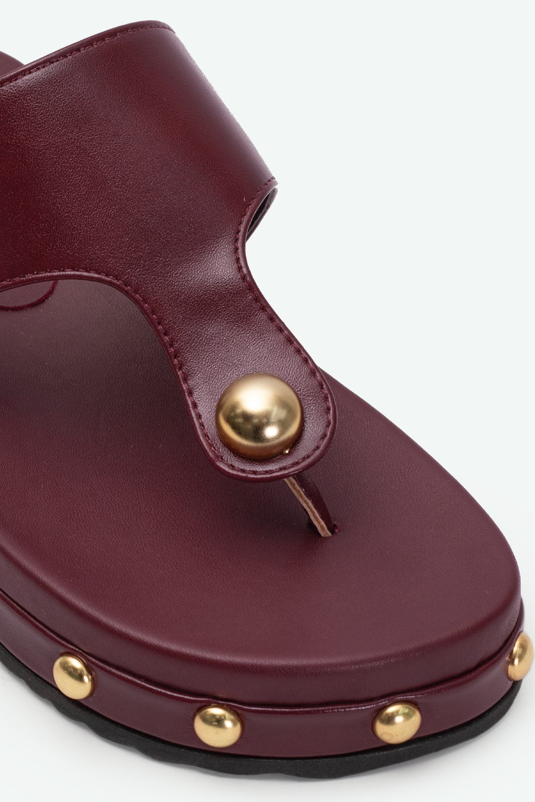 Sandália Papete Aberta Tira Grossa Pregos Metálicos Napa Intense Salto 3cm Confortável Funcional Marsala 3