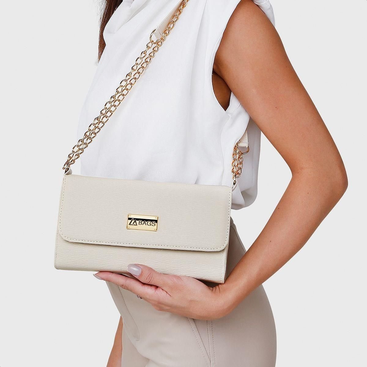 Bolsa Festa Feminina Alça Corrente Transversal Casual Luxo Branco 2