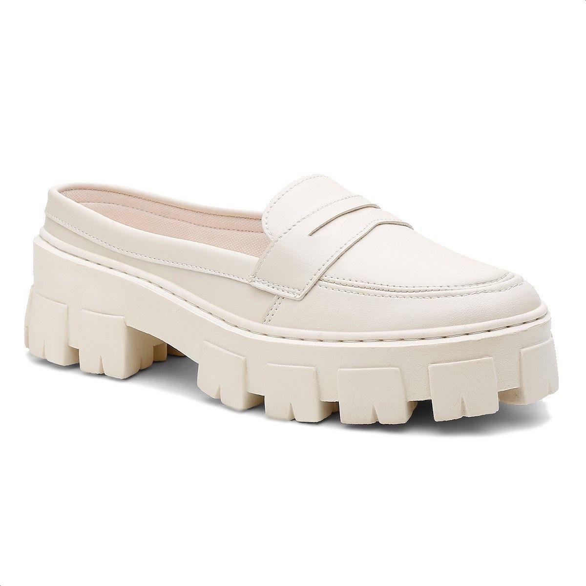 Mule Mocassim Slip On Feminino Tratorado Dia a Dia Conforto Bege 1