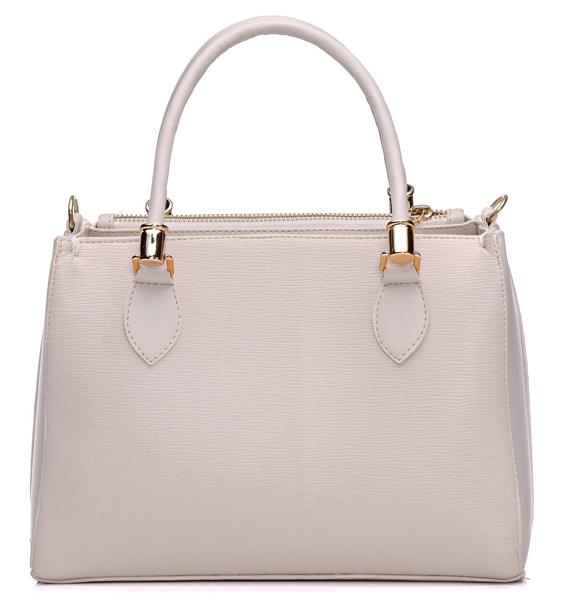 Bolsa Feminina Baú Alça de Mão e Transversal Para o Dia A Dia Rosa Branco 3