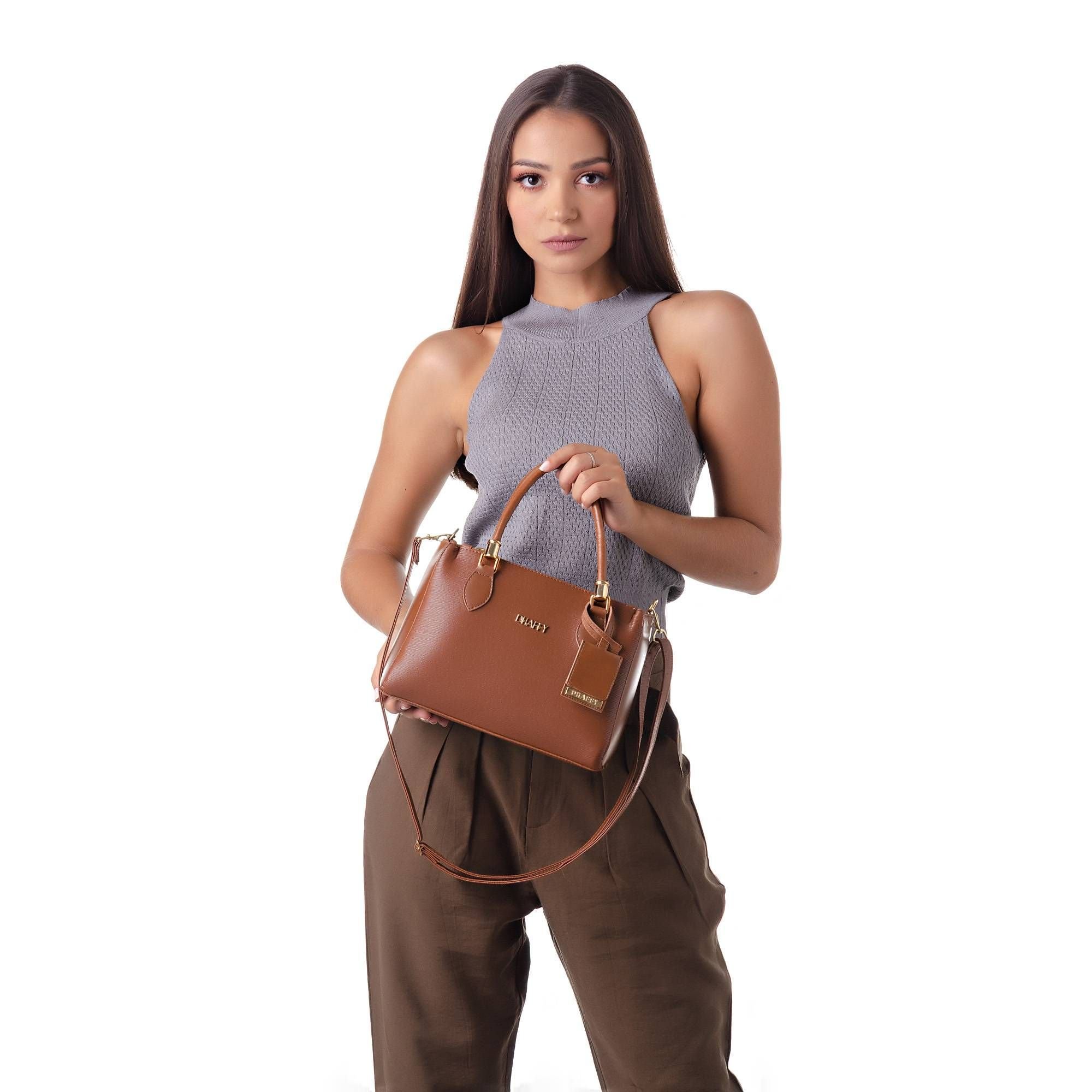 Bolsa Feminina Baú Alça de Mão e Transversal Para o Dia A Dia Rosa Marrom 2