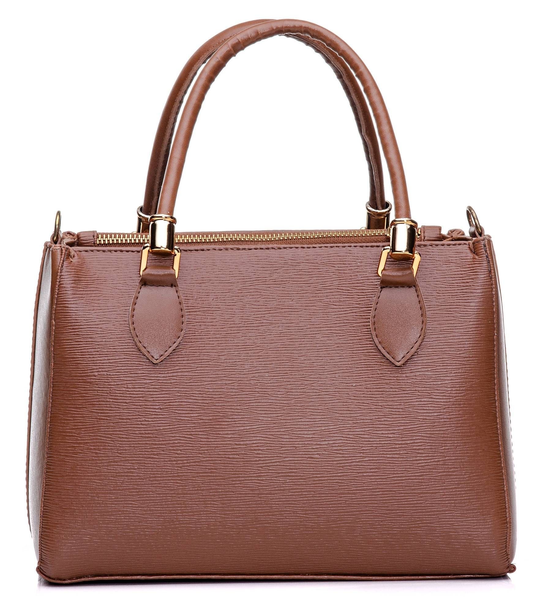 Bolsa Feminina Baú Alça de Mão e Transversal Para o Dia A Dia Rosa Marrom 3