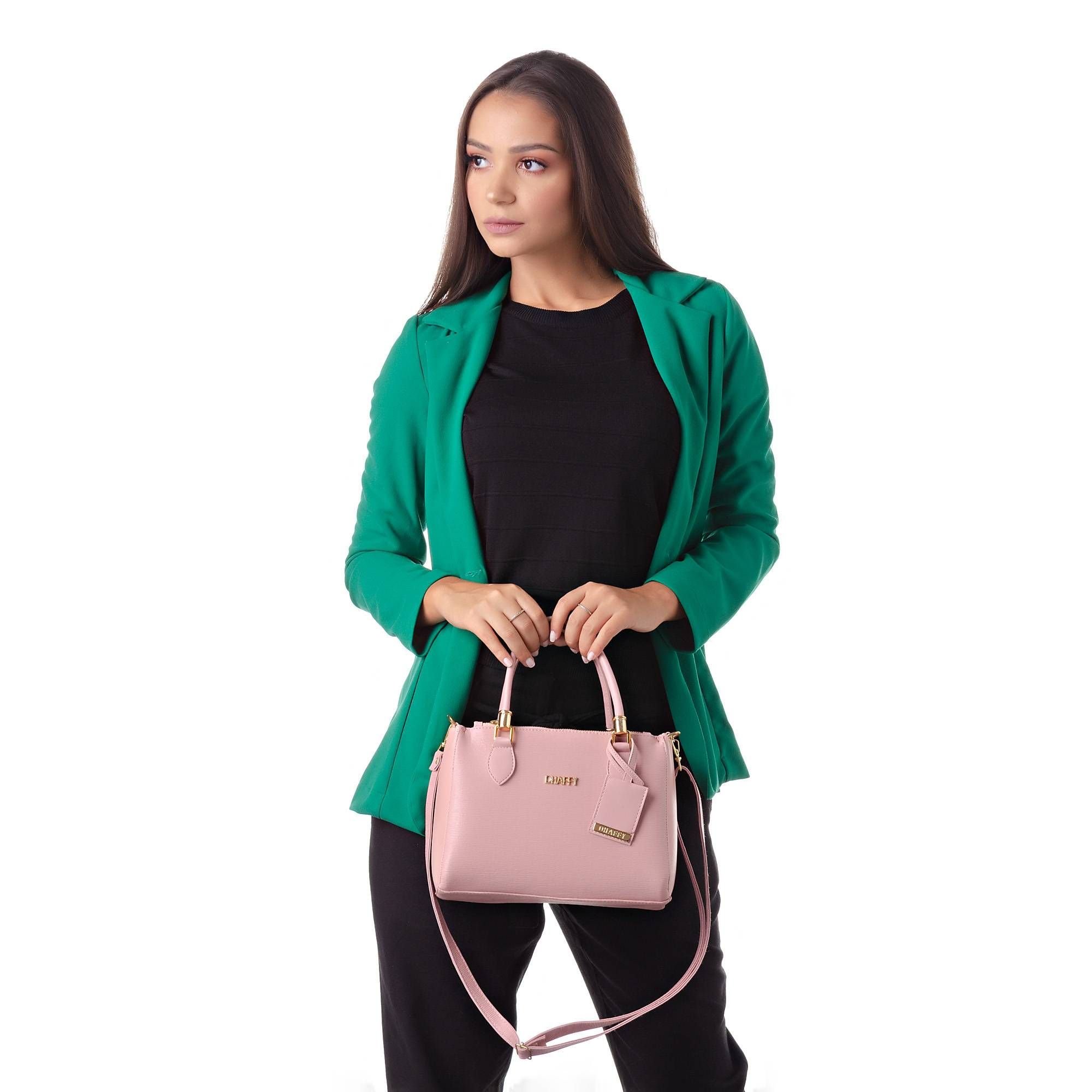 Bolsa Feminina Baú Alça de Mão e Transversal Para o Dia A Dia Rosa Rosa 4