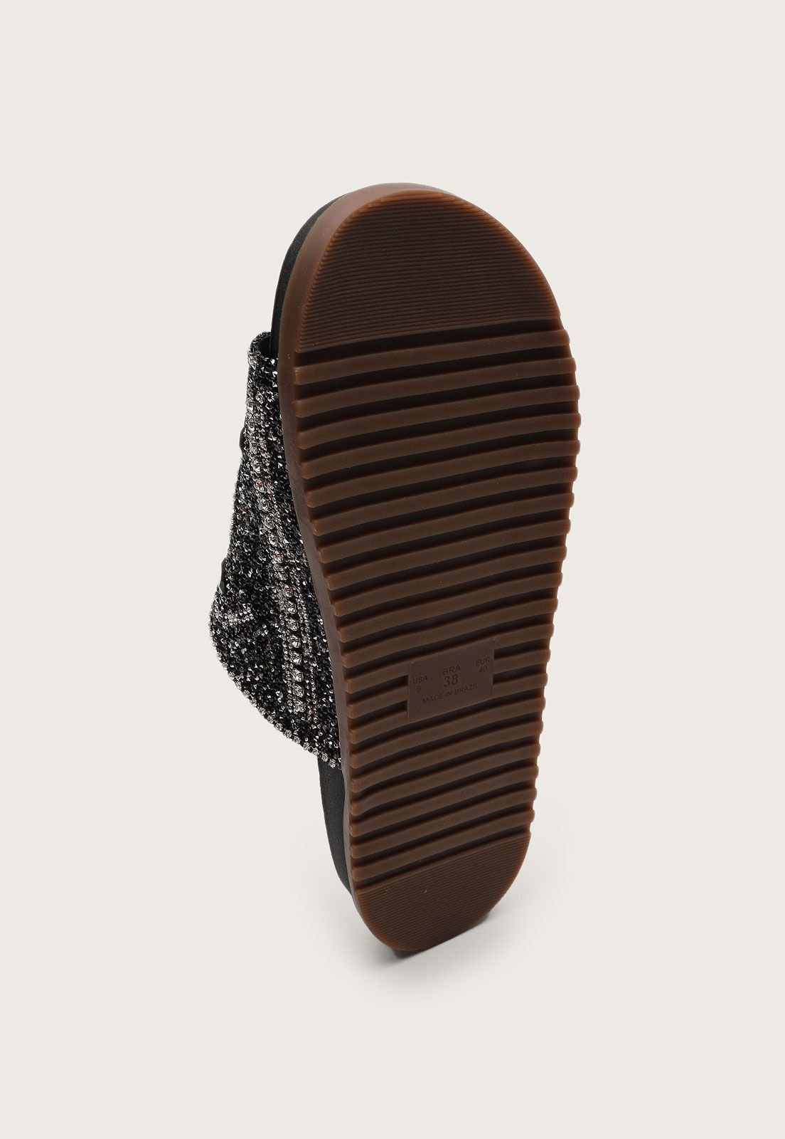 Sandália Papete Feminina Em Pedraria Brilho Preto 5