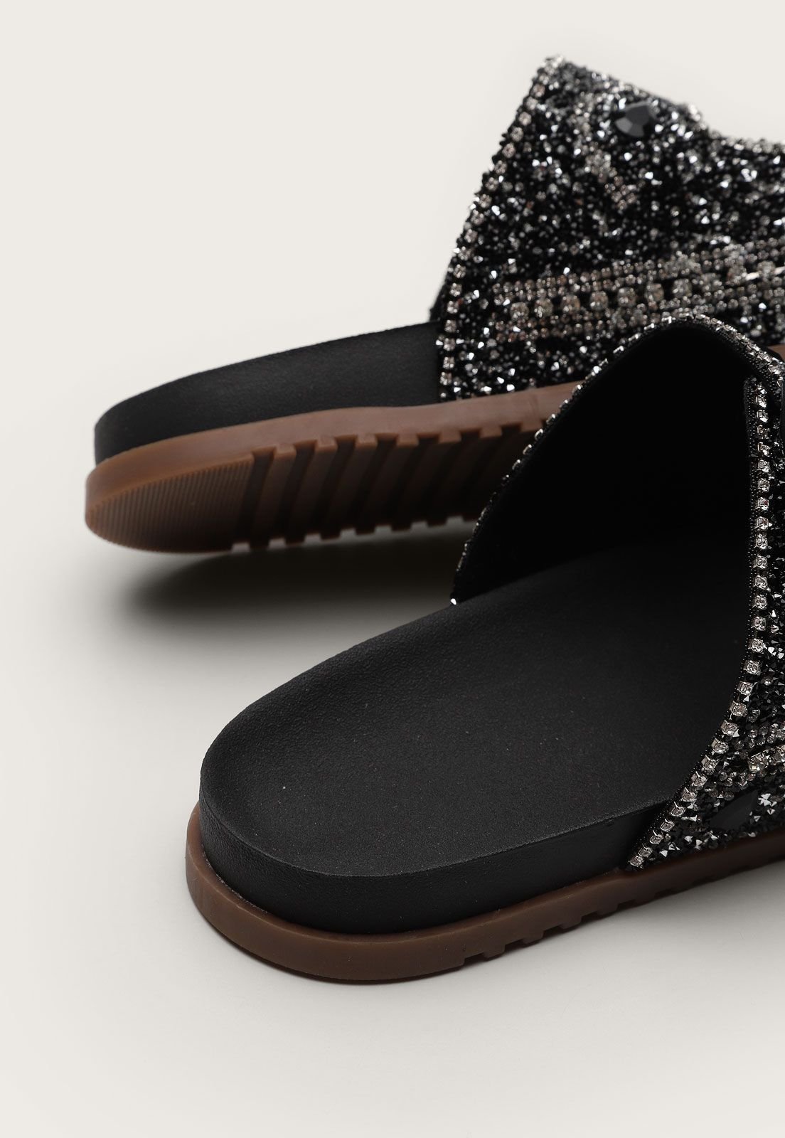 Sandália Papete Feminina Em Pedraria Brilho Preto 6