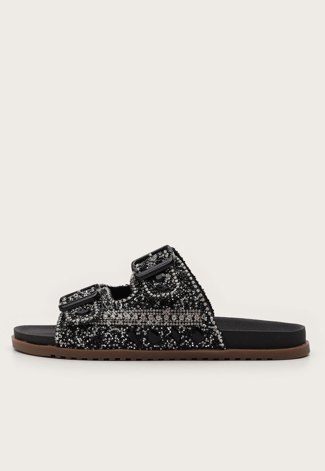 Sandália Papete Feminina Em Pedraria Brilho Preto 3