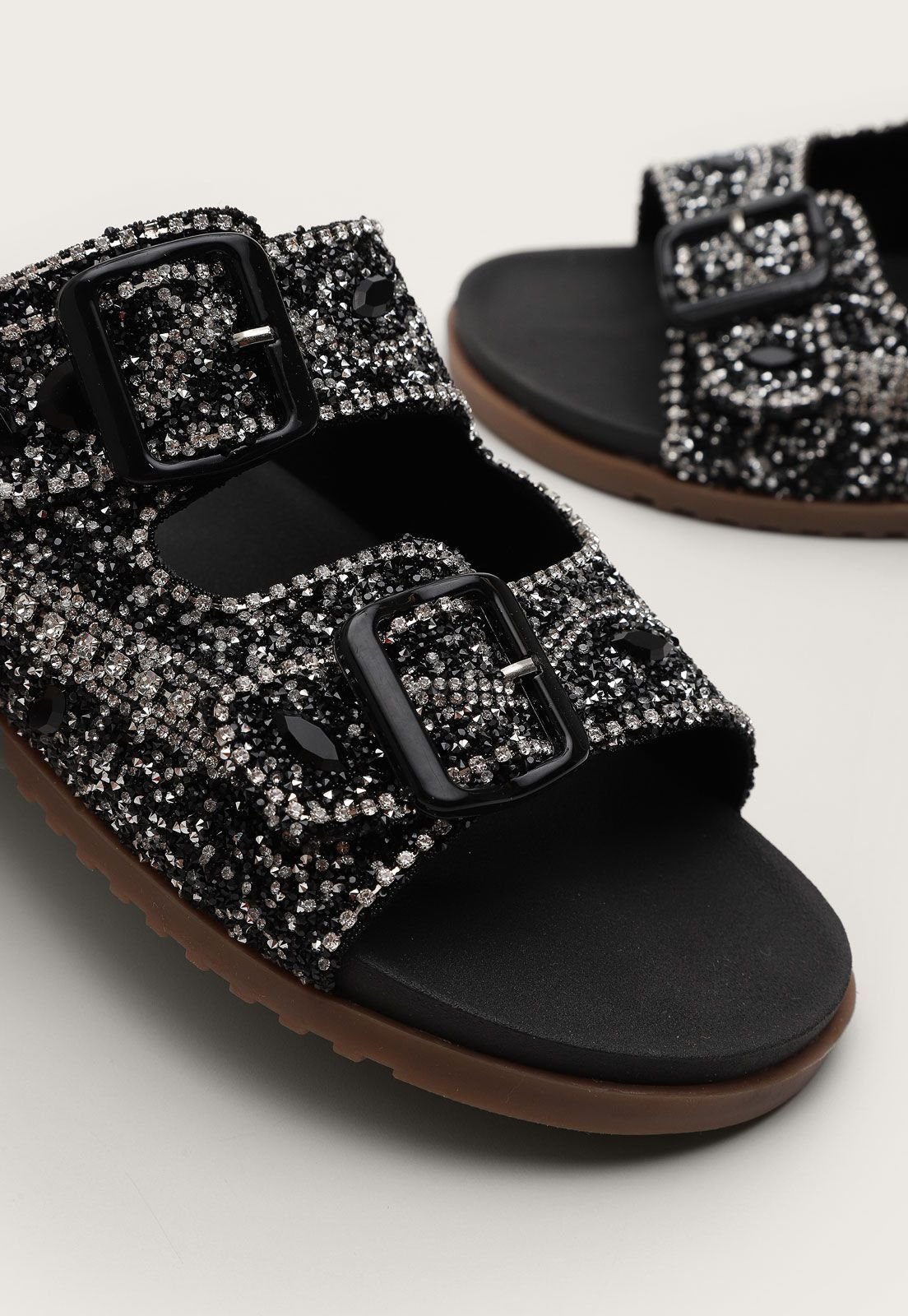 Sandália Papete Feminina Em Pedraria Brilho Preto 7