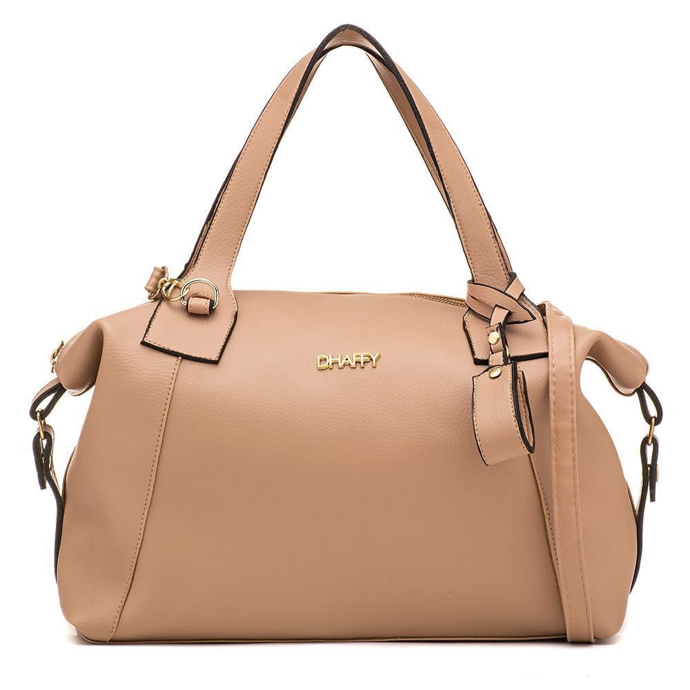 Bolsa Feminina Grande Alça de Mão e Transversal Com Zíper Dhaffy Bege 3