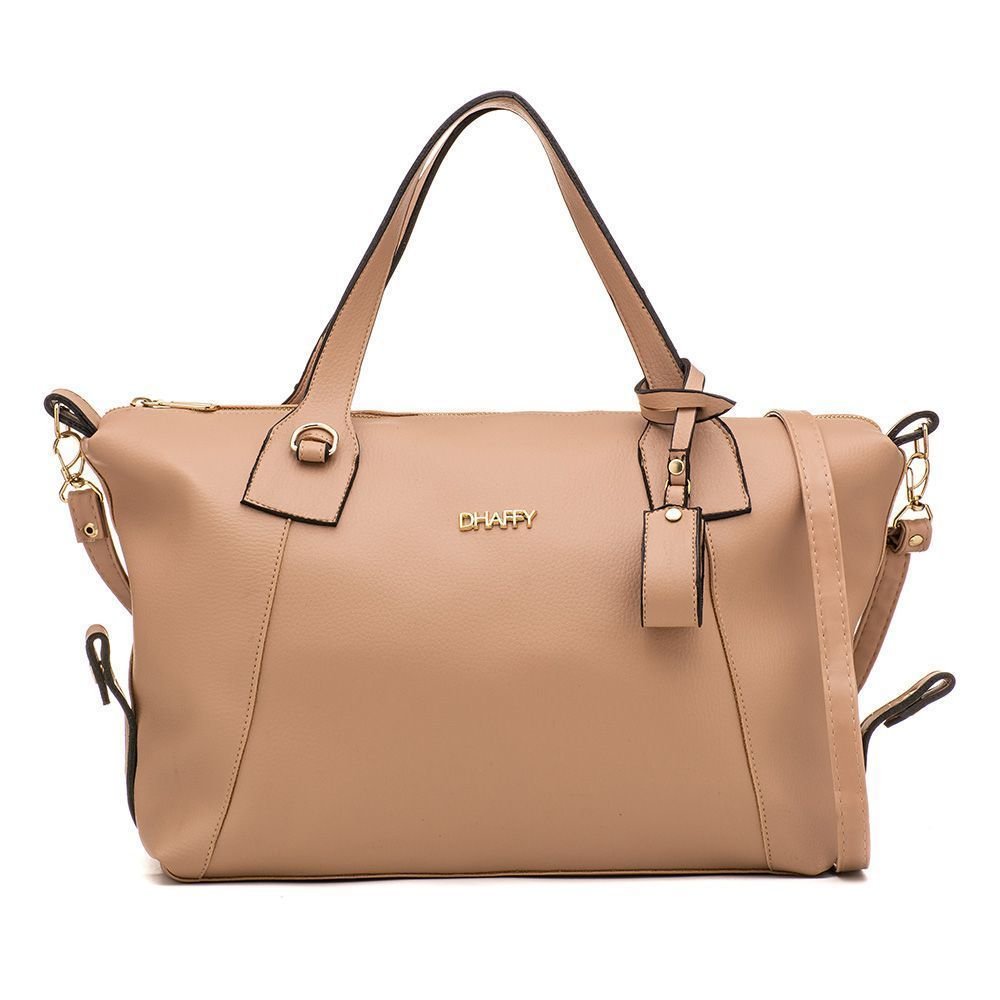 Bolsa Feminina Grande Alça de Mão e Transversal Com Zíper Dhaffy Bege 4