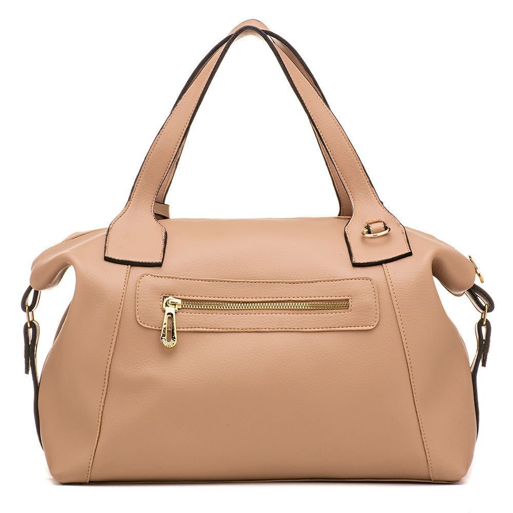 Bolsa Feminina Grande Alça de Mão e Transversal Com Zíper Dhaffy Bege 7