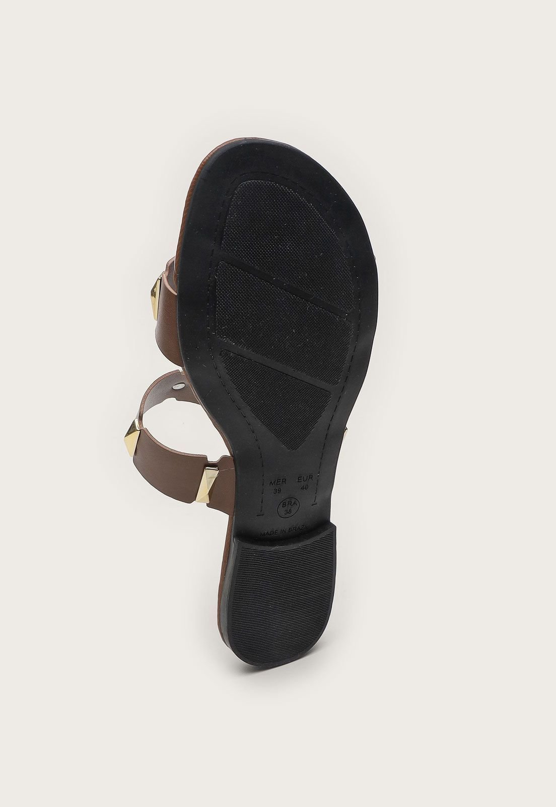 Sandália Rasteira Feminina com Spike Dourado Marrom 6