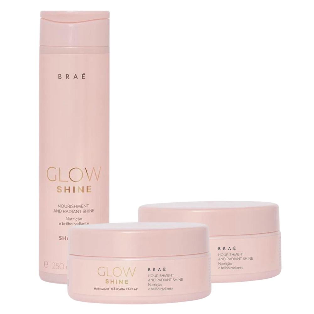 Kit Braé Glow Shine Shampoo 250ml, Máscara 200g, Máscara 200g (3 produtos)