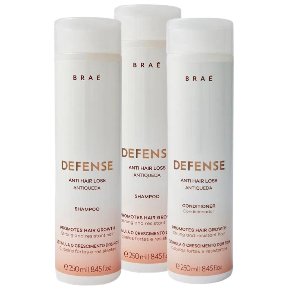 Kit Braé Defense Shampoo 250ml, Shampoo 250ml, Condicionador 250ml (3 produtos)