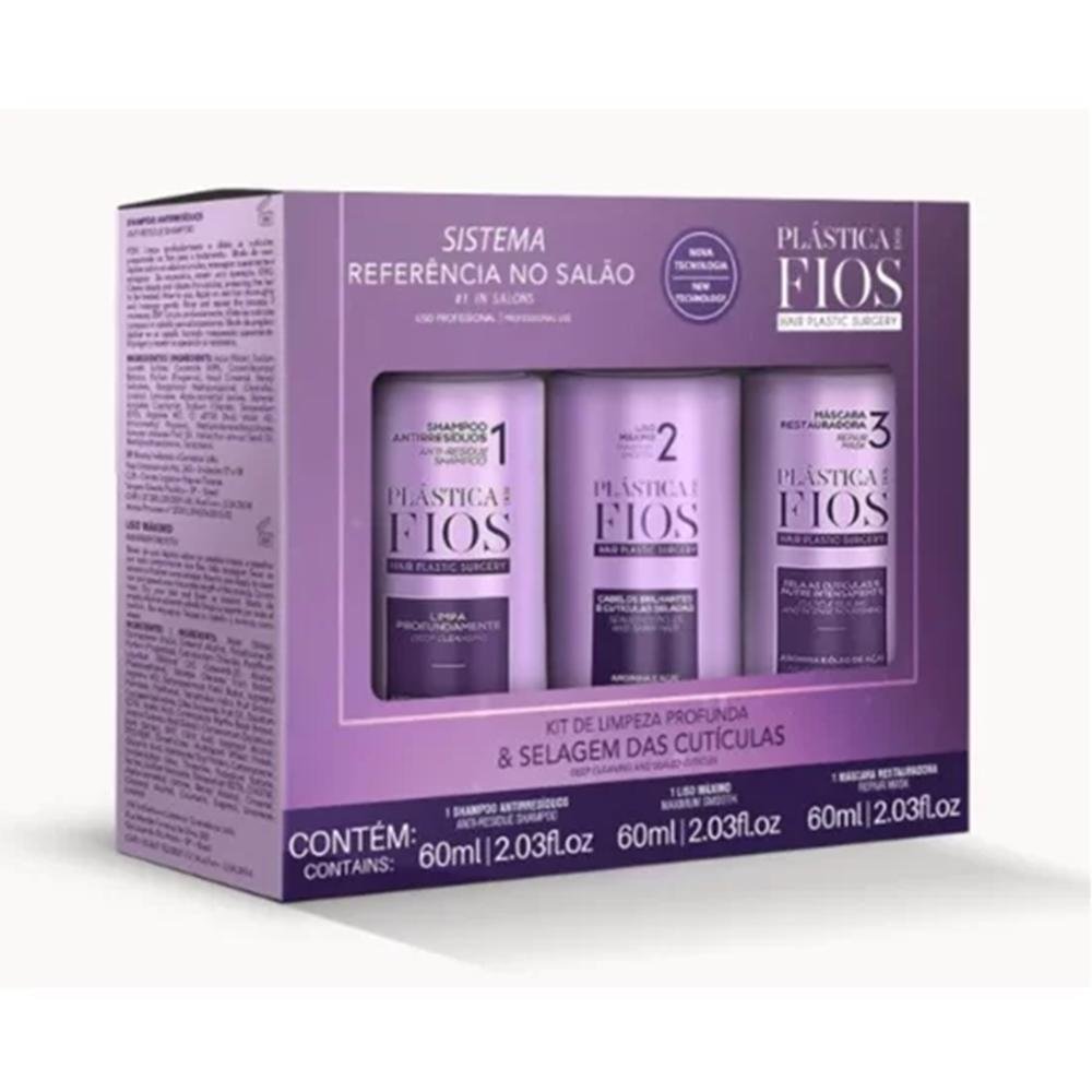 Cadiveu Professional Promopack Plastica dos fios - Shampoo 60ml, Ativo anti-frizz 60ml, Máscara 60ml